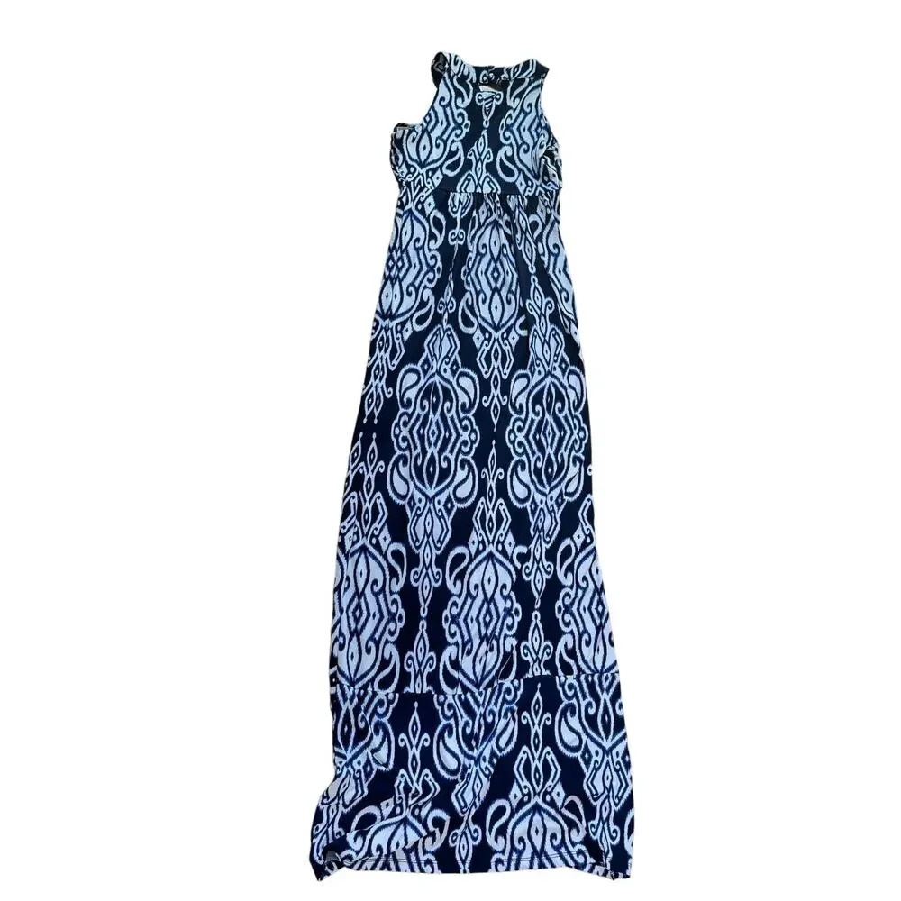 INC international Concepts Women Blue and White Halter Embellished Maxi Dress MD - Picture 9 of 10
